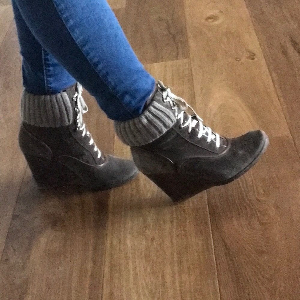 Chloe suede wedge “sock” booties